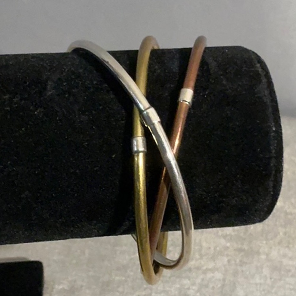 Vintage Sterling/Brass/Copper Interlocked Bangle Bracelets